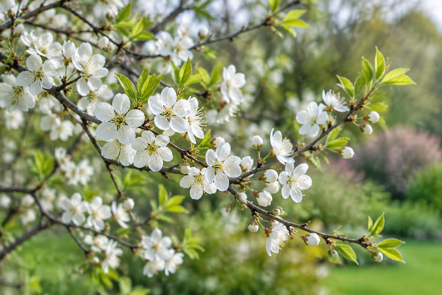 Flores blancas de Cherry Plum en una rama primaveral